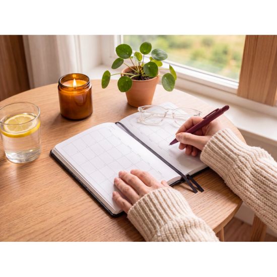 Caderno em PU à base de água com agenda integrada e página pautadas