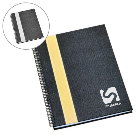 Caderno de Negócios Grande Capa Prata com Faixa Ouro