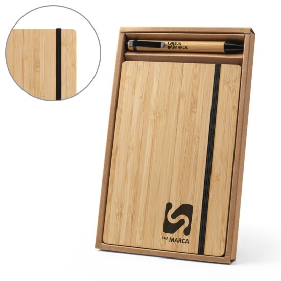 Conjunto de caderno A5 em bambu