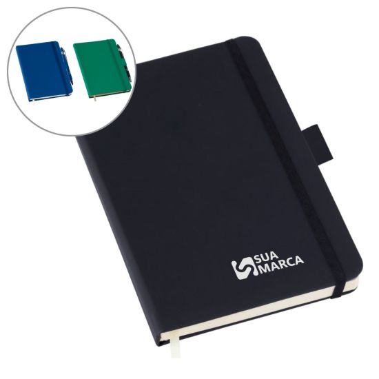 Caderneta tipo MOLESKINE Preto com Suporte para Caneta