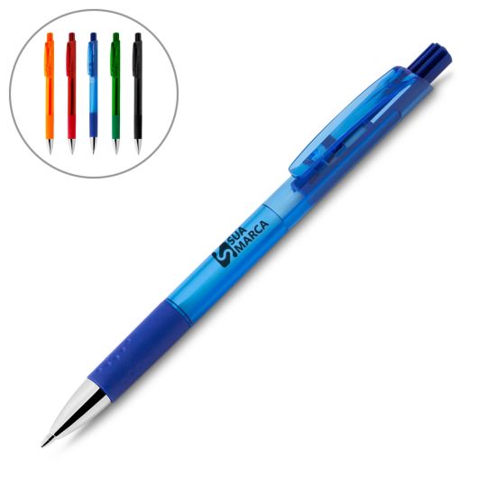 Caneta Plástica com Grip Retrátil