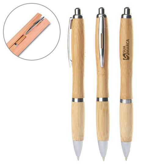 Caneta em Bambu com Detalhe em Metal