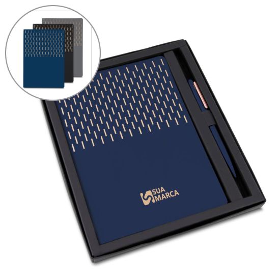 Kit Escritório Caderno Capa em PU e Caneta Metálica