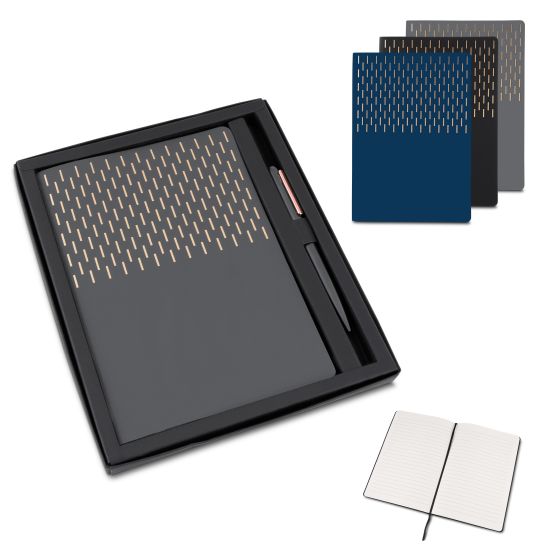 Kit Escritório Caderno Capa em PU e Caneta Metálica