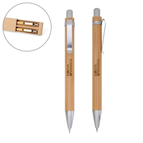 Kit Ecológico Caneta e Lapiseira Bambu