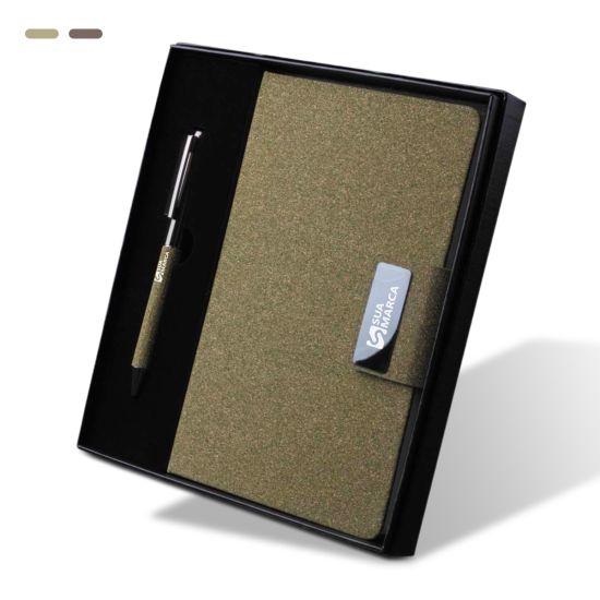 Kit Escritório A5 em PU e Fibra com Caneta Metálica