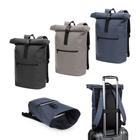 Mochila "Roll Top" em PU com Bolso para Notebook (16")