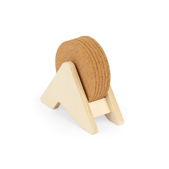 Porta Copos em Madeira com 6 Bases Polycork