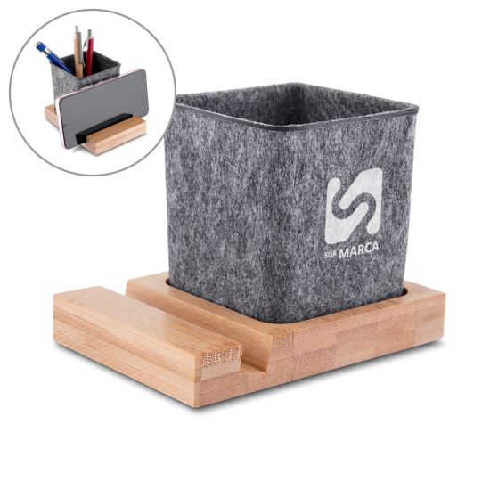 Porta Objetos/Smartphone em Feltro e Bambu