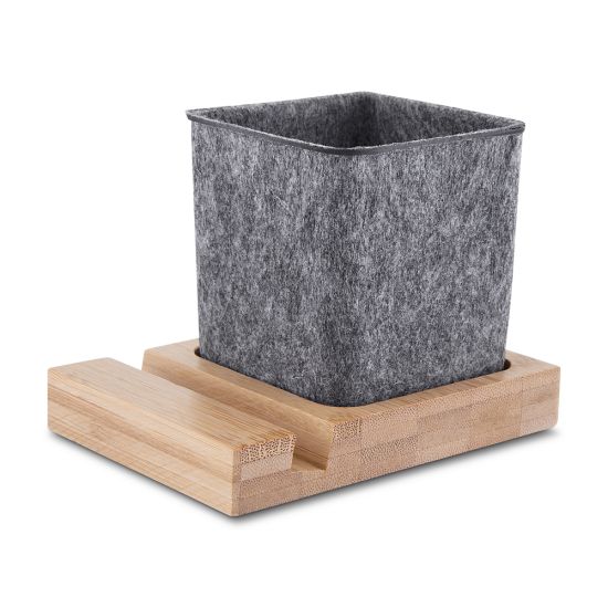 Porta Objetos/Smartphone em Feltro e Bambu