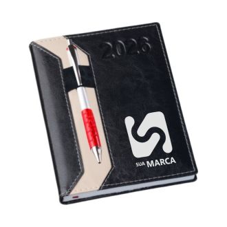 Agenda 2026 Clássica com Suporte para Caneta Preta