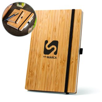 Caderno A5 de capa e contracapa em placa de bambu