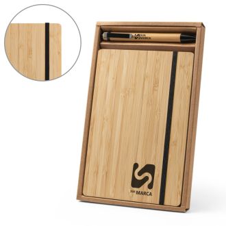 Conjunto de caderno A5 em bambu