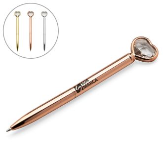 Caneta Metal Coração Diamante