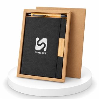 Conjunto Caderno A5 Capa Rígida e Caneta em Bambu