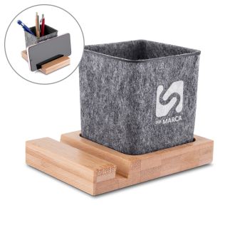 Porta Objetos/Smartphone em Feltro e Bambu