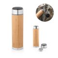 JOSHUA. Garrafa em aço inox e bambu de parede dupla térmica, isolada a vácuo com termómetro digital 430 mL